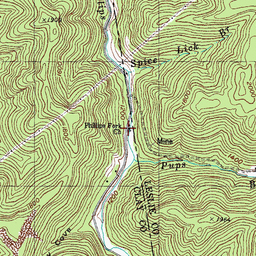 Topographic Map of Phillips Fork Church, KY