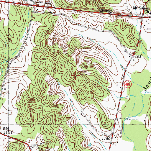 Topographic Map of Bush Church, KY