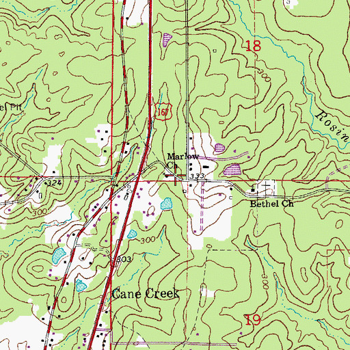 Topographic Map of Marlow Church, AR