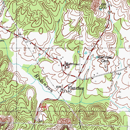 Topographic Map of Merrimac Baptist Church, KY