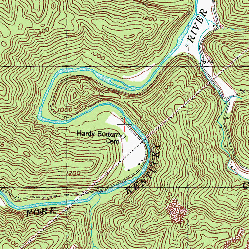 Topographic Map of Hardy Bottom Cemetery, KY