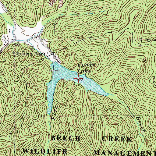 Topographic Map of Combs Lake, KY