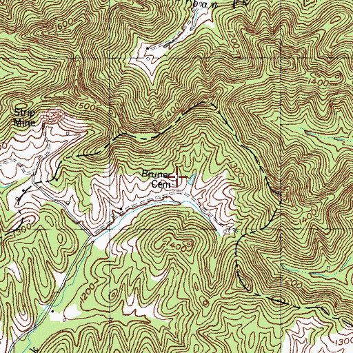 Topographic Map of Bruner Cemetery, KY