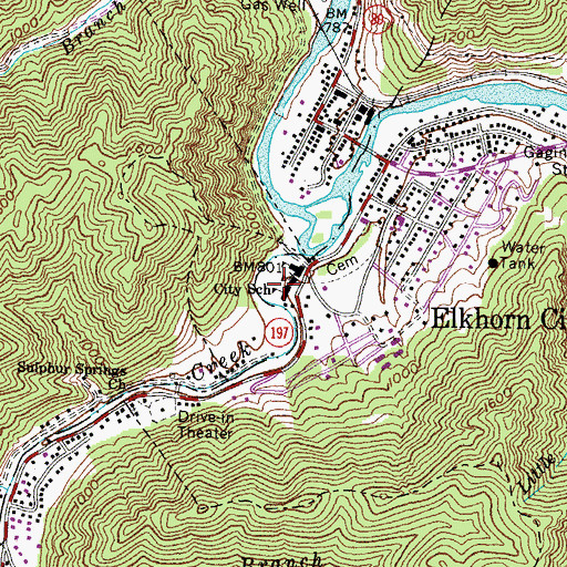 Topographic Map of Elkhorn City School, KY