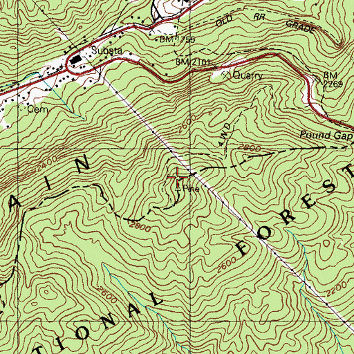 Topographic Map of Pine Mountain Lookout, KY