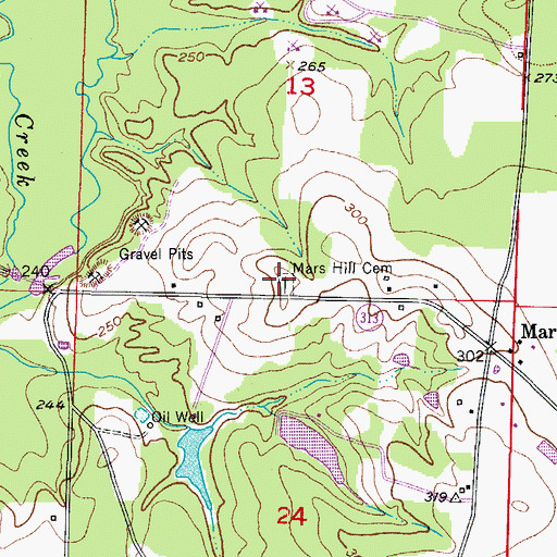 Topographic Map of Mars Hill Cemetery, AR