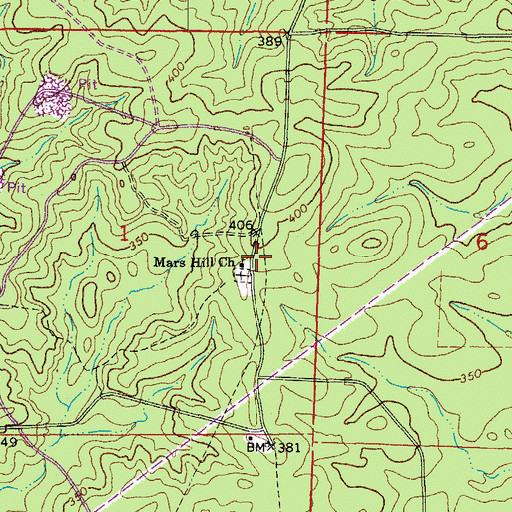 Topographic Map of Mars Hill Church, AR