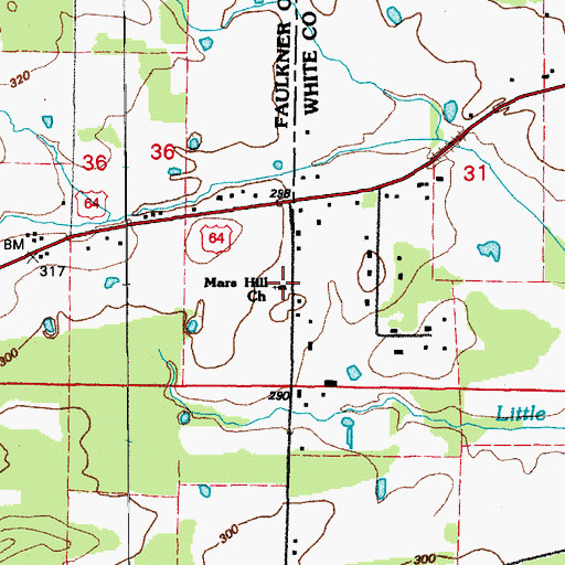 Topographic Map of Mars Hill Church, AR