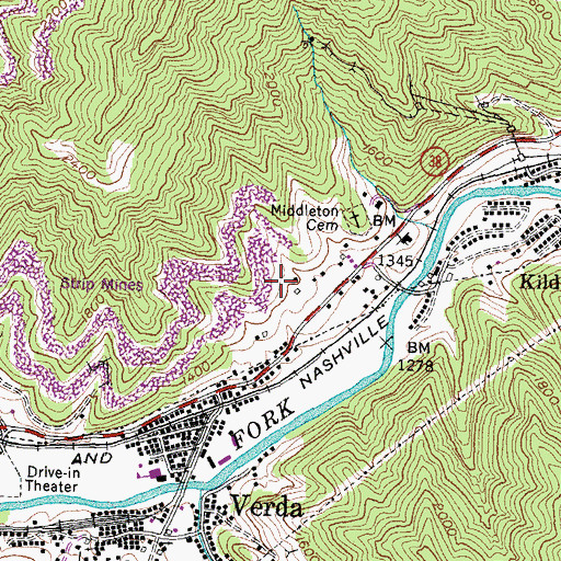 Topographic Map of Harlan County, KY
