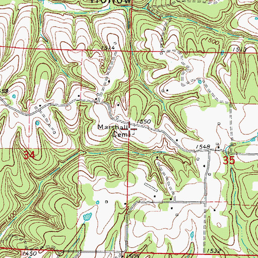 Topographic Map of Marshall Cemetery, AR