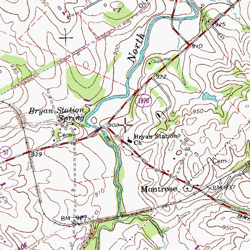 Topographic Map of Bryan Station, KY