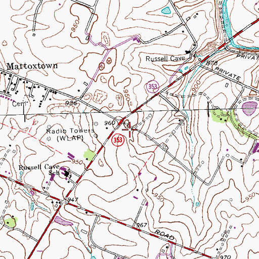 Topographic Map of Russell Cave, KY