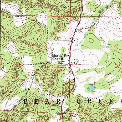 Topographic Map of Martin Box Chapel, AR
