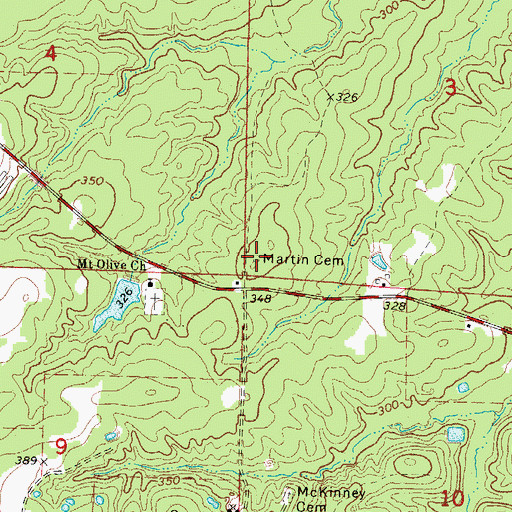 Topographic Map of Martin Cemetery, AR