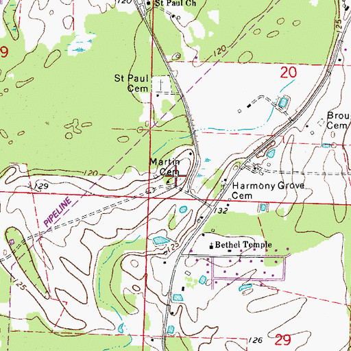 Topographic Map of Martin Cemetery, AR