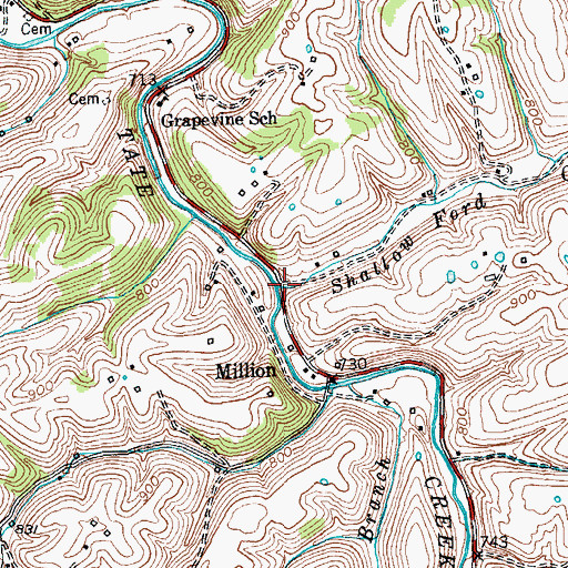 Topographic Map of Shallow Ford Creek, KY