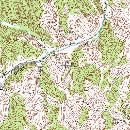 Topographic Map of Clybur Cemetery, KY