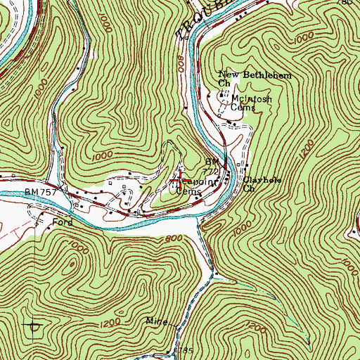 Topographic Map of Teapoint Cemeteries, KY