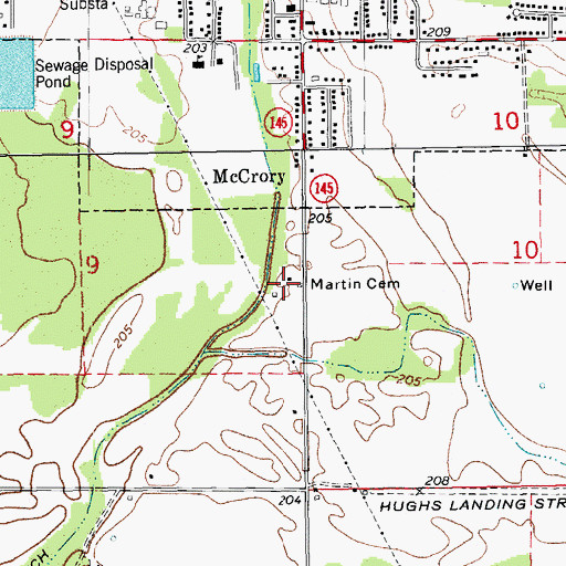Topographic Map of Martin Cemetery, AR
