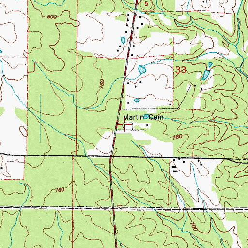 Topographic Map of Martin Cemetery, AR