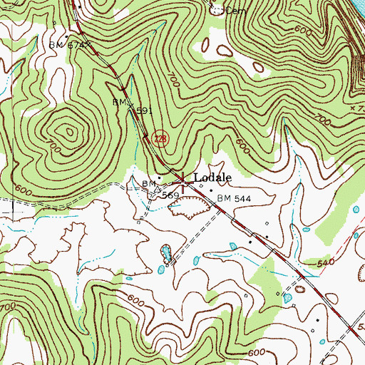 Topographic Map of Lodale, KY