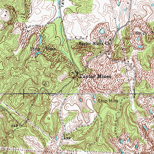 Topographic Map of Taylor Mines, KY
