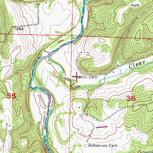 Topographic Map of Martin Cemetery, AR