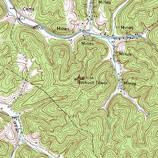 Topographic Map of Argillite Lookout Tower, KY