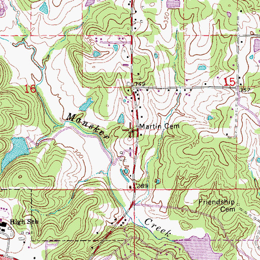 Topographic Map of Martin Cemetery, AR