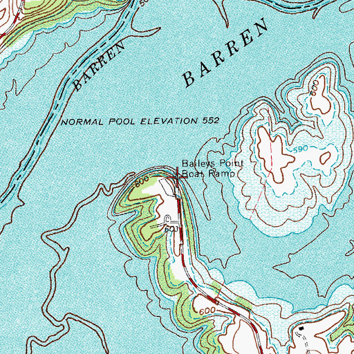 Topographic Map of Baileys Point Boat Ramp, KY