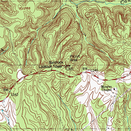 Topographic Map of Bald Rock Lookout Tower, KY