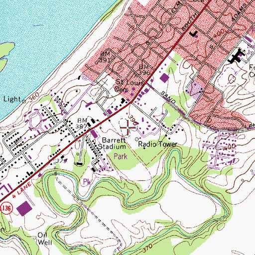 Topographic Map of Barrett Stadium, KY