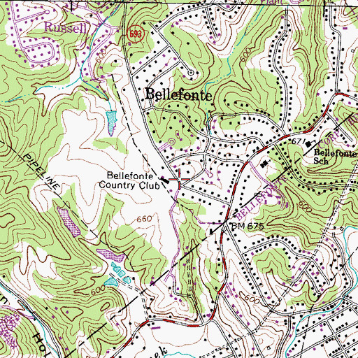 Topographic Map of Bellefonte Country Club, KY