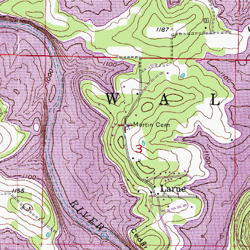 Topographic Map of Martin Cemetery, AR