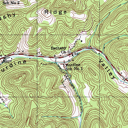 Topographic Map of Burdine School Number 1, KY