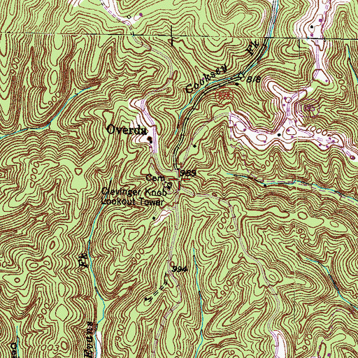 Topographic Map of Clevinger Knob Lookout Tower, KY