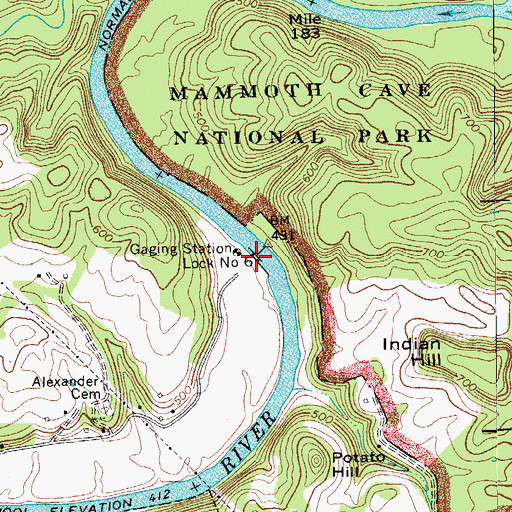Topographic Map of Green River Lock Number 6 (historical), KY