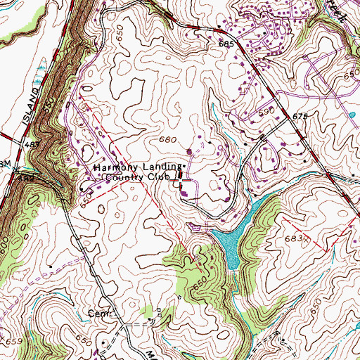 Topographic Map of Harmony Landing Country Club, KY