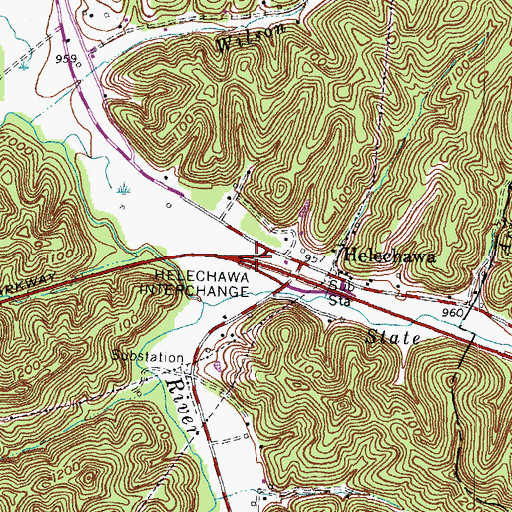 Topographic Map of Helechawa Interchange, KY