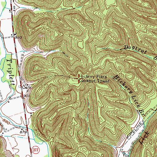 Topographic Map of Hickory Flats Lookout Tower, KY
