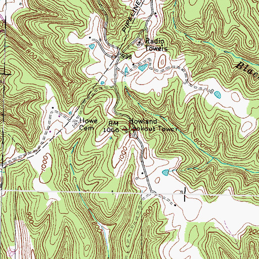 Topographic Map of Howland Lookout Tower, KY