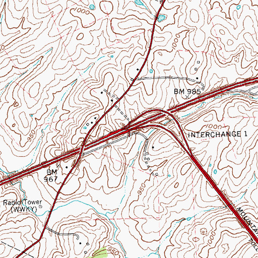 Topographic Map of Interchange 1, KY