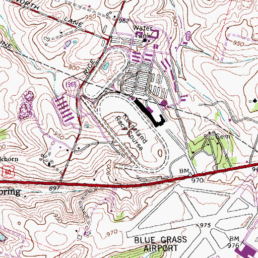 Topographic Map of Keeneland Race Course, KY