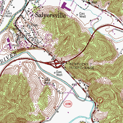 Topographic Map of Kentucky 7 Interchange, KY