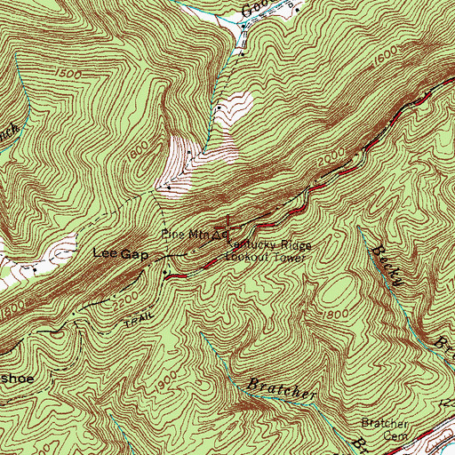Topographic Map of Kentucky Ridge Lookout Tower, KY