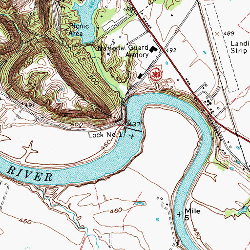 Topographic Map of Lock Number 1, KY