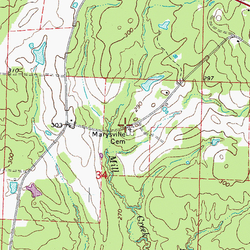 Topographic Map of Marysville Cemetery, AR