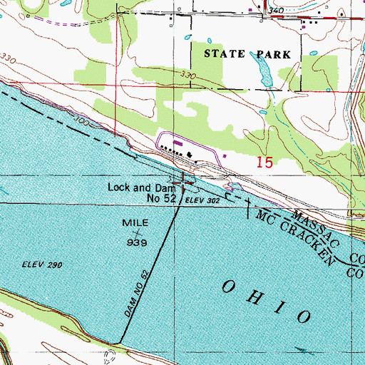 Topographic Map of Lock Number 52, KY