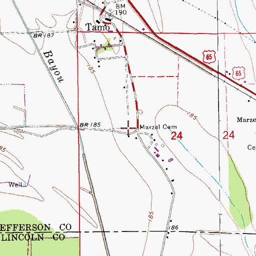 Topographic Map of Marzel Cemetery, AR