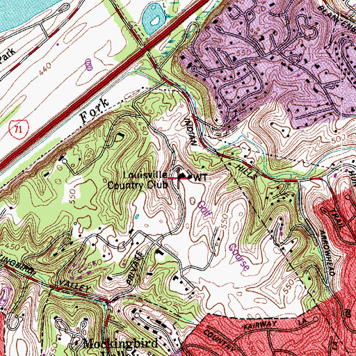Topographic Map of Louisville Country Club, KY